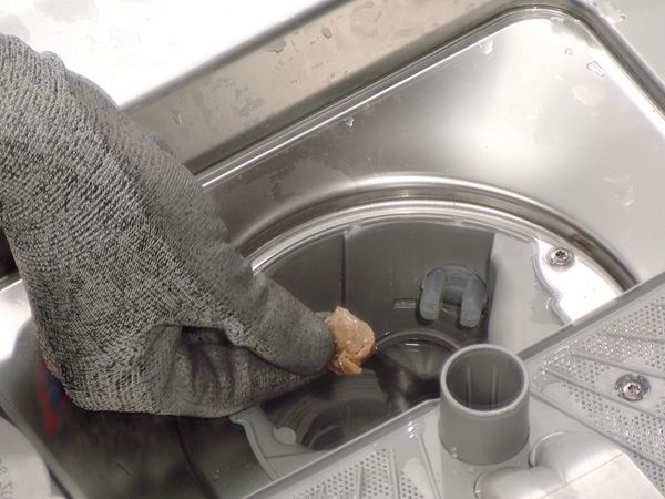 Веко сливает воду. Чистка помпы посудомоечной машины Bosch.