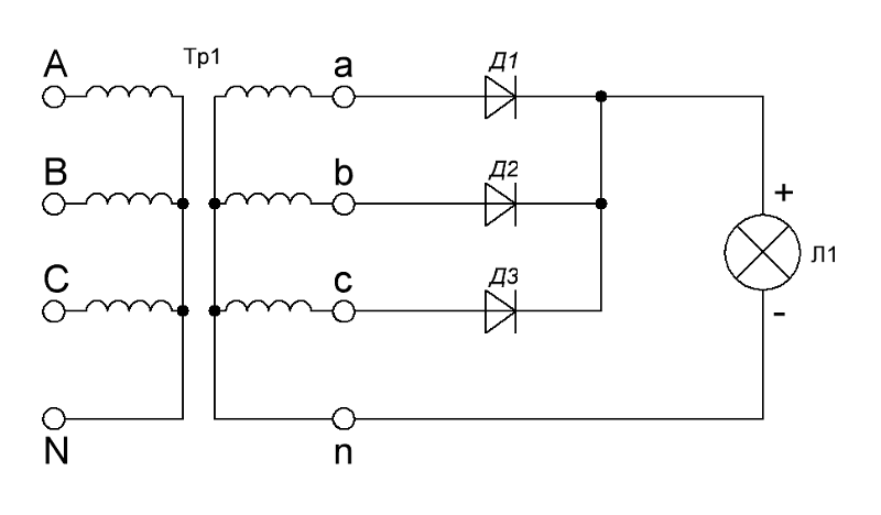 Фазный выпрямитель. Трехфазный выпрямитель на трех диодах. Схема трехфазного выпрямителя на трех диодах. Трехфазный диодный мост схема подключения.