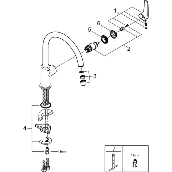 Как разобрать кран. Смеситель для кухни Grohe BAULOOP, хром (31368000. Смеситель для кухни Грое схема. Кухонный смеситель Грое монтаж. Разобрать смеситель однорычажный для кухни Орас.