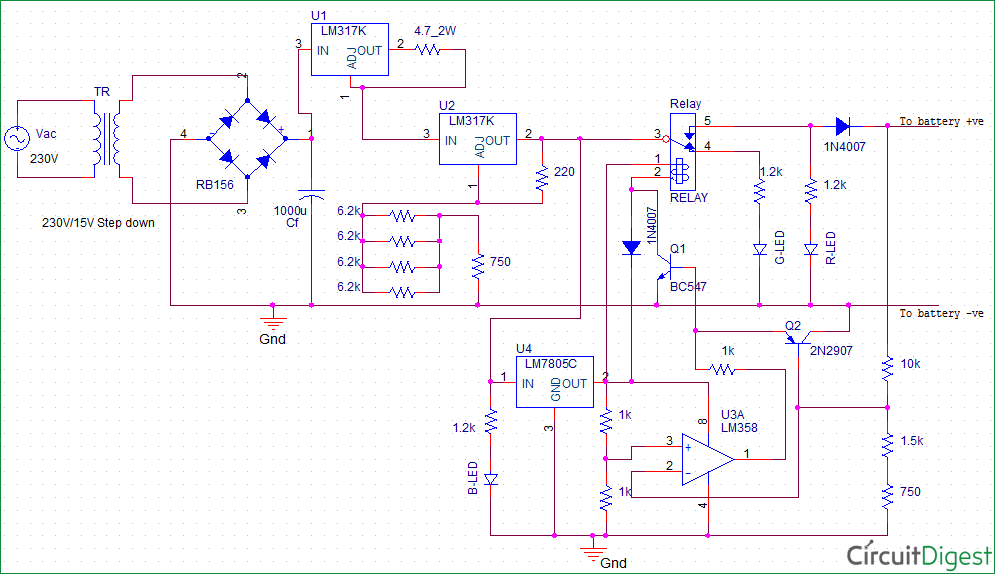 Float Charger Circuit Diagram for 12v SLA Battery