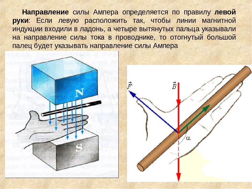 Показать направление силы ампера на рисунке