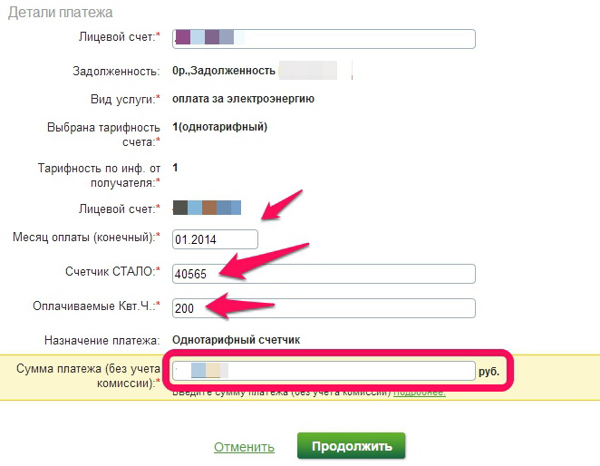 заполнение реквизитов для оплаты электроэнергии через интернет