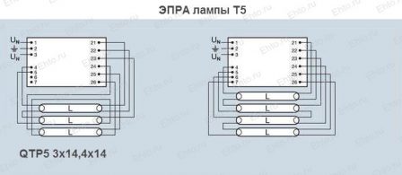 Схемы подключения ЭПРА ламп Т5