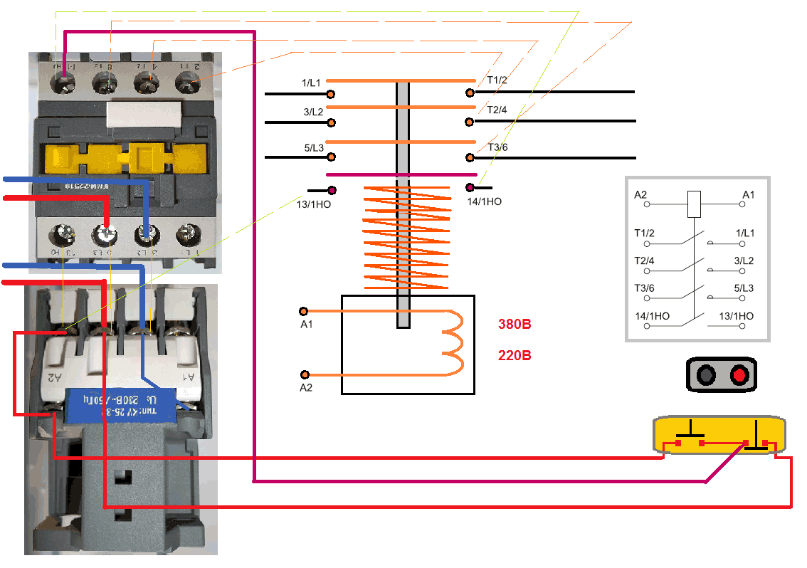 Подключение магнитного пускателя через выключатель