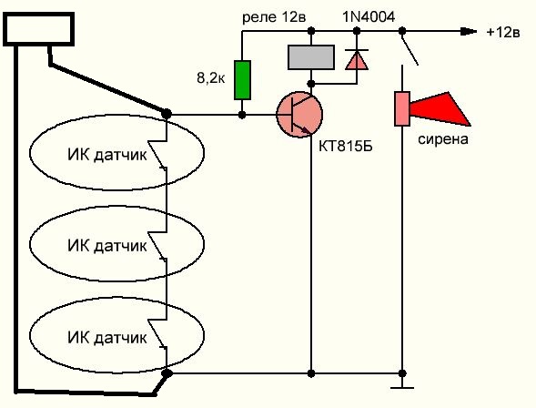 Сигнализация своими руками схема. Охранная сигнализация на разрыв схема. Схема сигнализации на разрыв цепи 220в. Схема простой охранной сигнализации. Схема охранная сигнализация на 1 транзисторе.