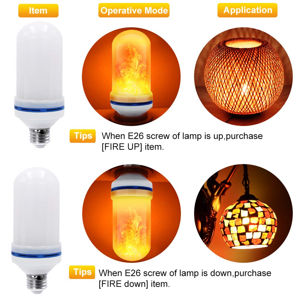 CPPSLEE - LED Flame Effect Light Bulb - 4 Modes with Upside Down Effect -2 Pack E26 Base LED Bulb 