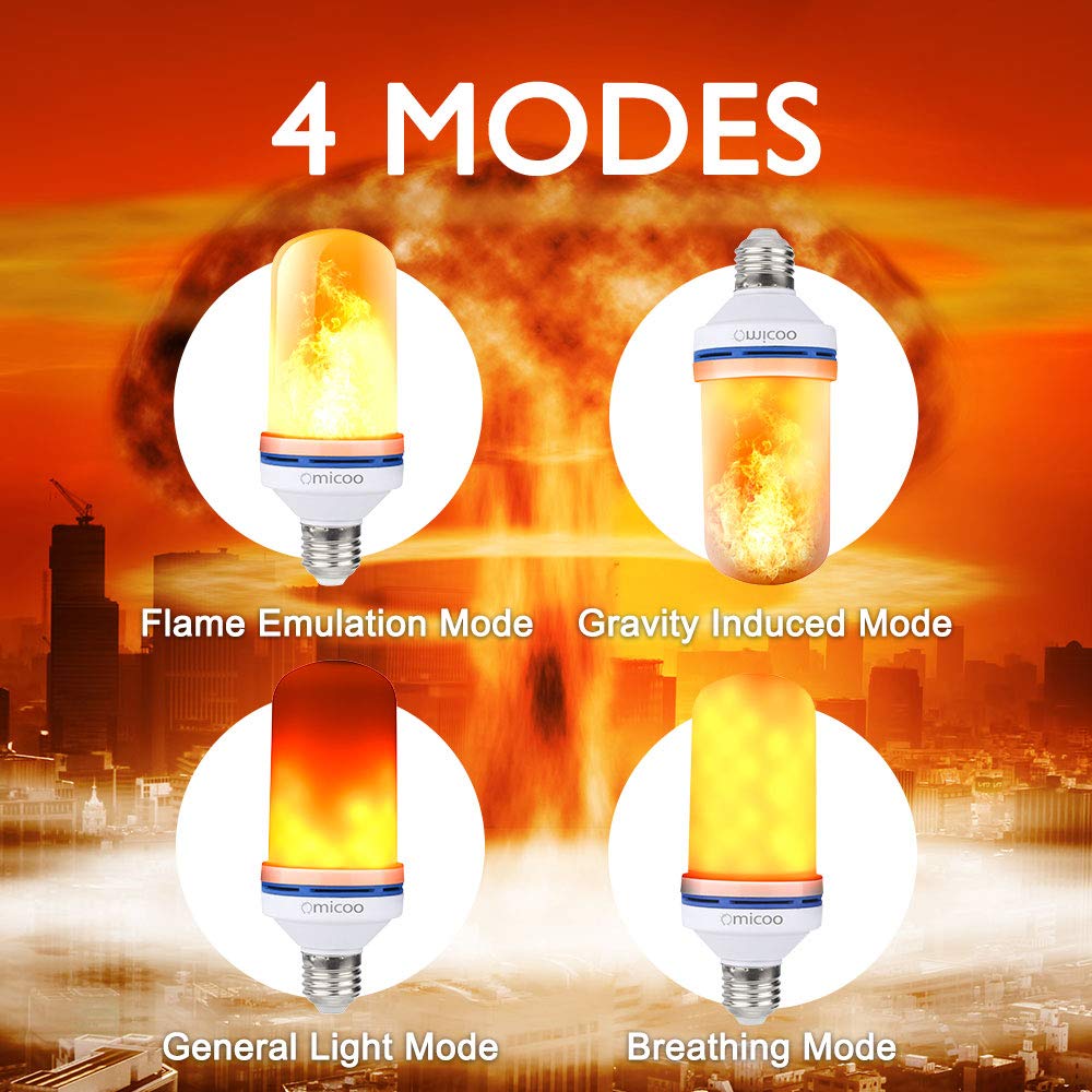 Omicoo LED Flame Effect Fire Light Bulbs E26 E27 4 Modes with Upside Down Effect 