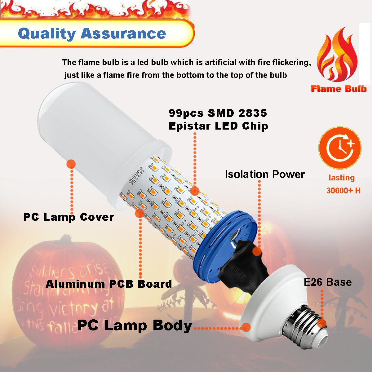 LED Flame Effect Light Bulb E26 Medium Base 3 Modes