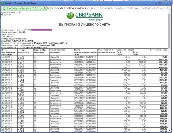 расширенный вариант выписки по карточному счету. 