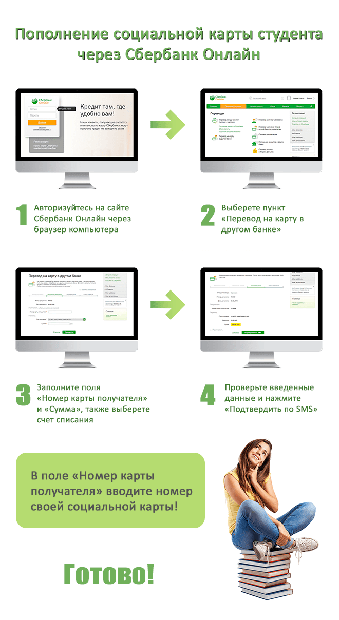 Пополнение социальной карты студента через Сбербанк Онлайн