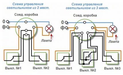 Схемы включений «коридорных» и «лестничных» лампочек 