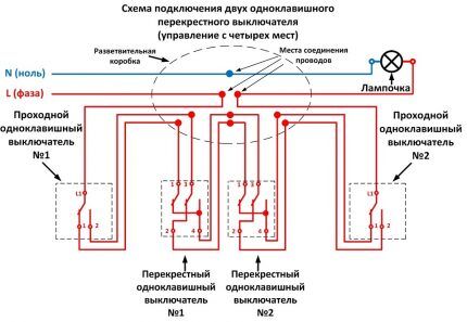 Схема многоточечного управления осветительным прибором 