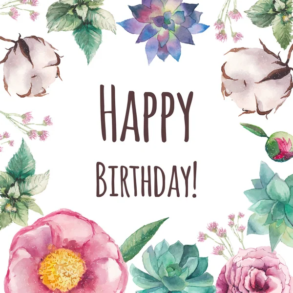 Акварель цветочные с днем рождения карты — стоковый вектор