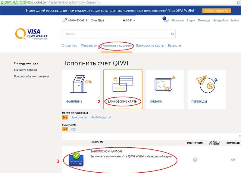 Пополнить Киви кошелек с карты в системе Qiwi
