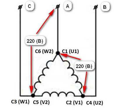 Соединение обмоток в треугольни