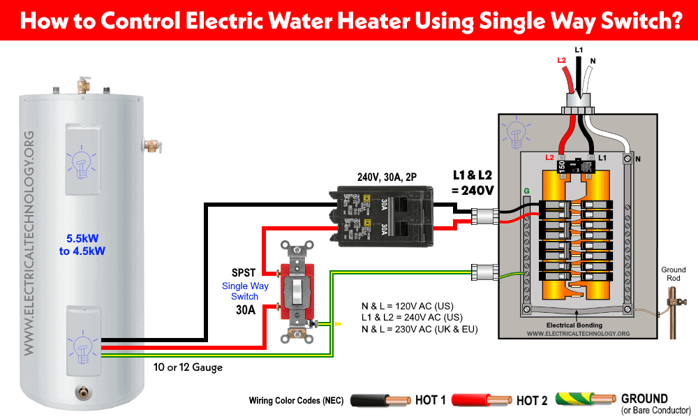 How to Control Electric Water Heater with Single Way Switch - One-way switch