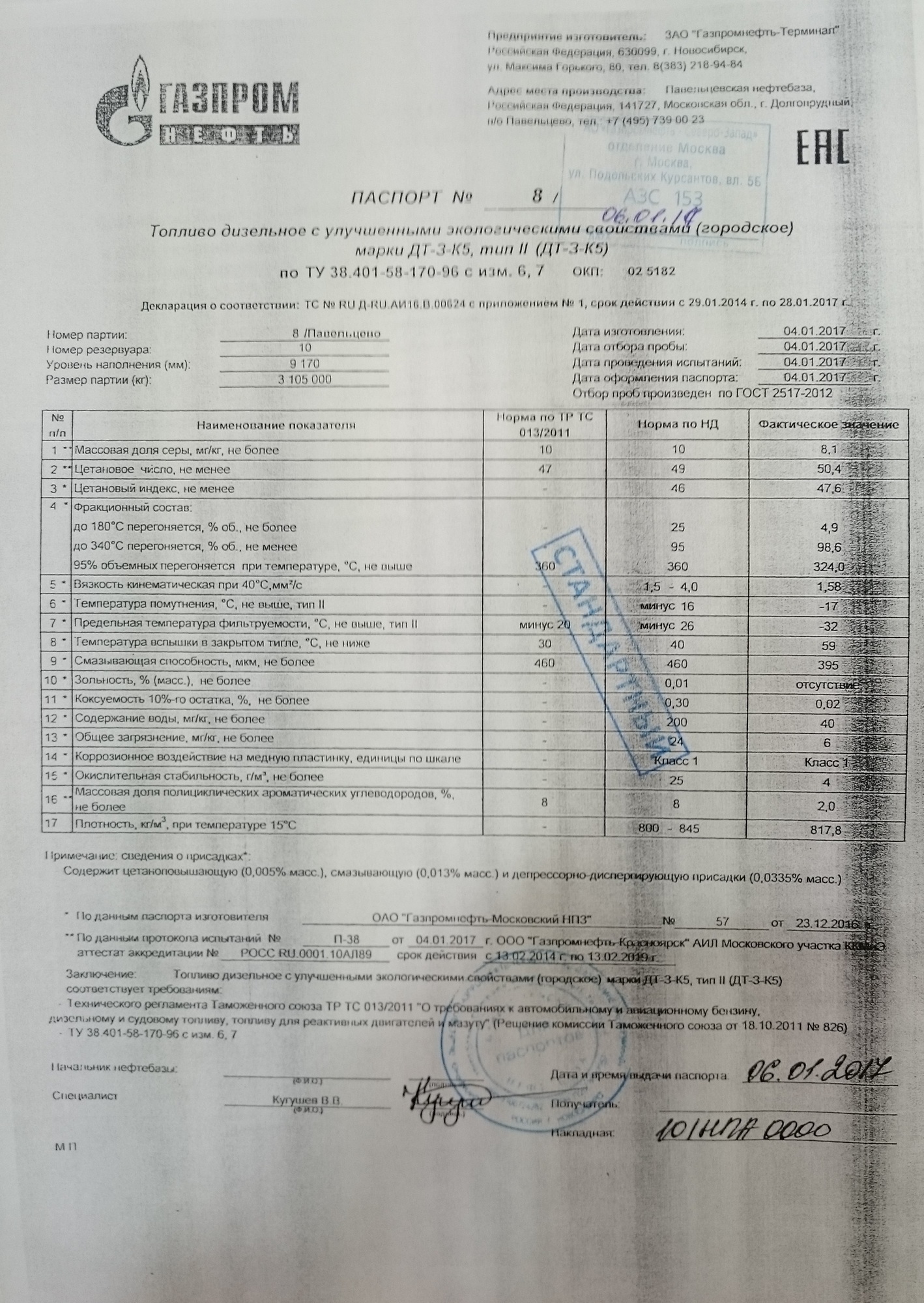 Температура вспышки в закрытом тигле дизельного топлива